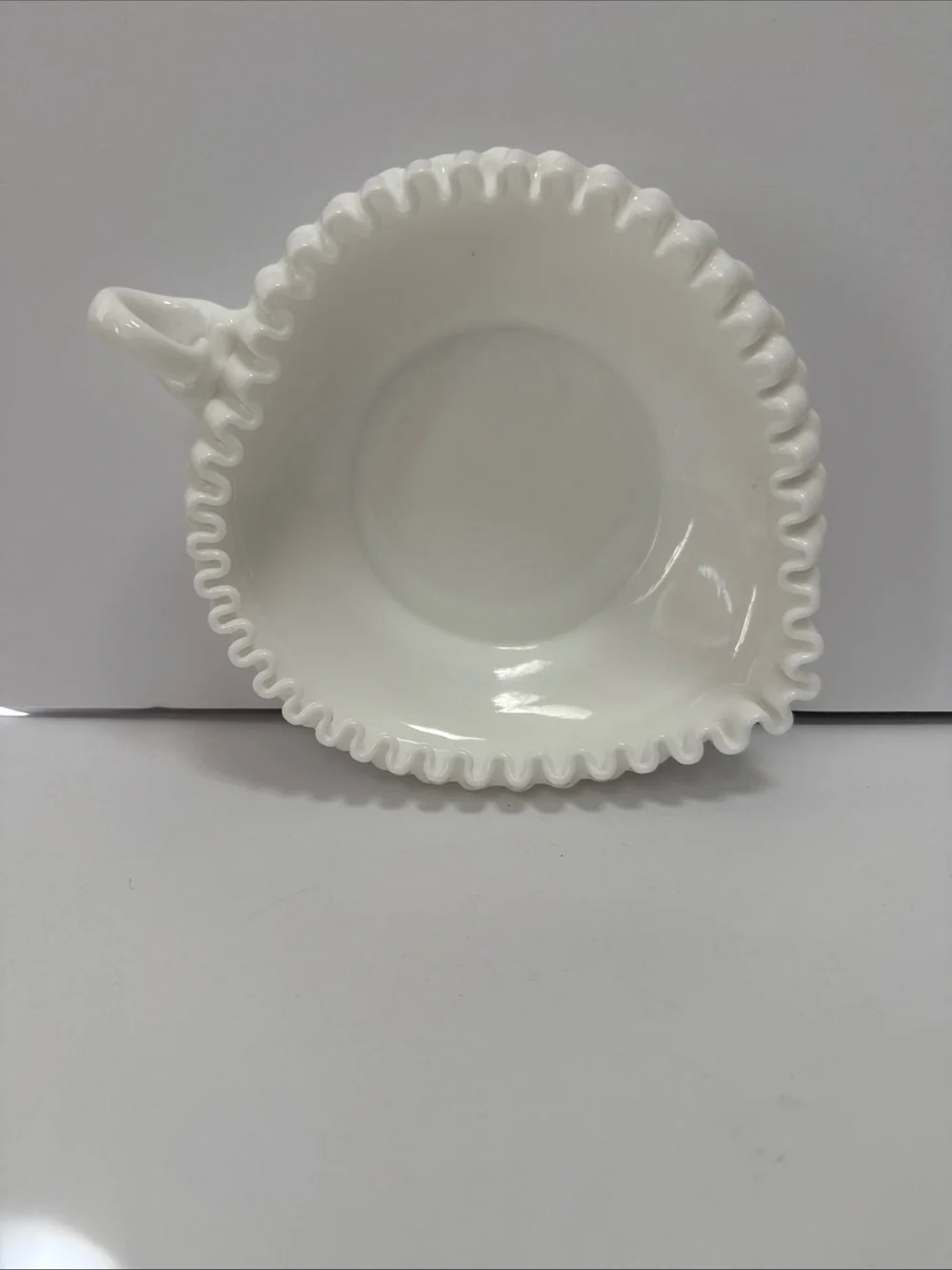 White Ruffled Milk Glass heart shaped vintage